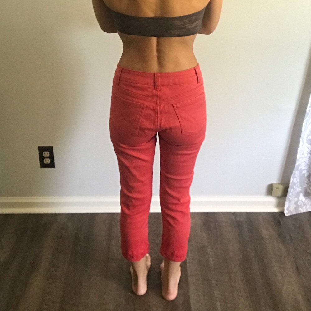 Pink ankle-length stretchy jeans, size Small